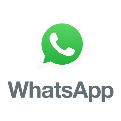 Logotipo de WhatsApp, con un icono de chat en verde y el nombre en gris con enlace 