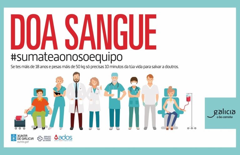 Personas con vestimenta médica y donando sangre, promueven la donación de sangre.