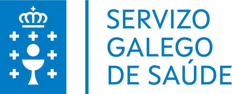 Logotipo del Servicio Galego de Saúde con copas y simbolismo regional.