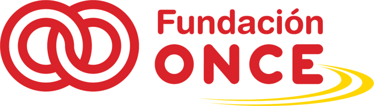 Logotipo de la Fundación ONCE, con los elementos gráficos en rojo y amarillo.