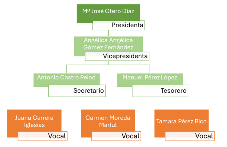 Estructura organizativa de ALCER Lugo, mostrando cargos y nombres de directivos.